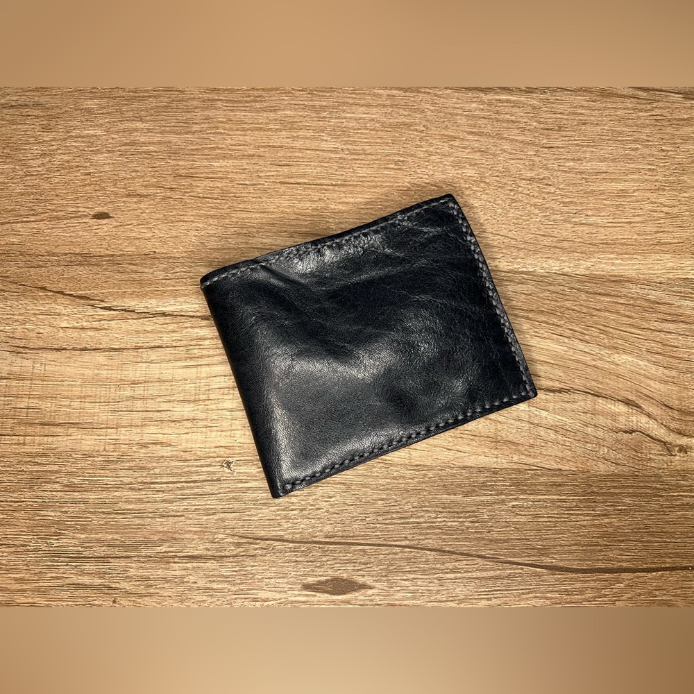 Handmade Blue Leather Bifold Wallet